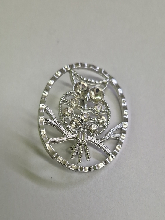 Jewelry - Silver Crystal Owl Brooch Oval Pin - Elegant Women's Jewelry